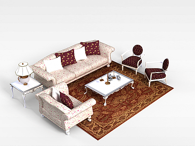 欧式现代沙发茶几模型