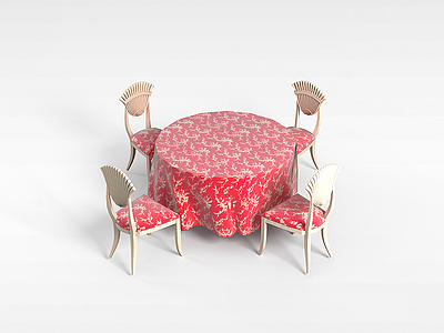 3d中式布艺餐桌椅模型