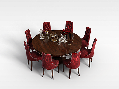 圆形餐桌椅组合模型