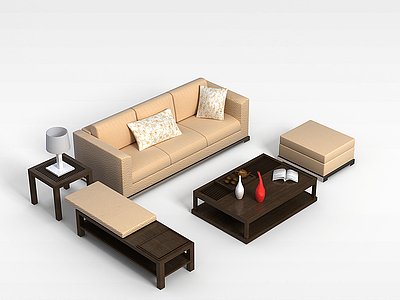 3d北欧式沙发茶几组合模型