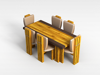 实木餐桌椅组合模型3d模型
