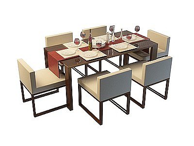 3d现代家用餐桌椅模型