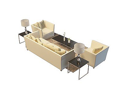 板式沙发茶几组合模型