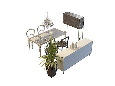 3d家庭简约餐桌椅免费模型