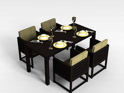 3d实木创意餐桌椅模型