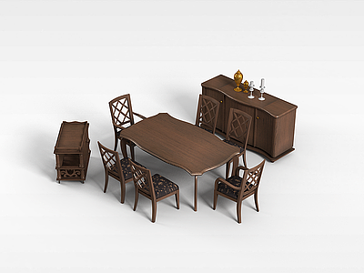 3d古典餐桌椅组合模型