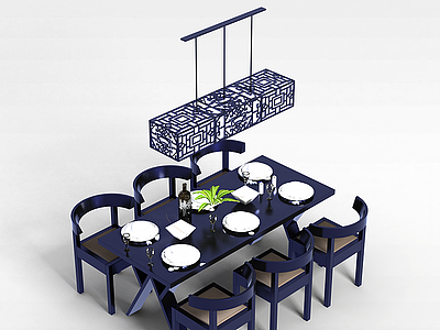 3d中式豪华餐桌椅模型