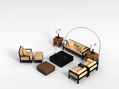 现代中式沙发茶几模型3d模型