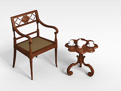 3d实木茶桌椅组合模型