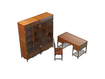 3d中式桌椅柜组合免费模型