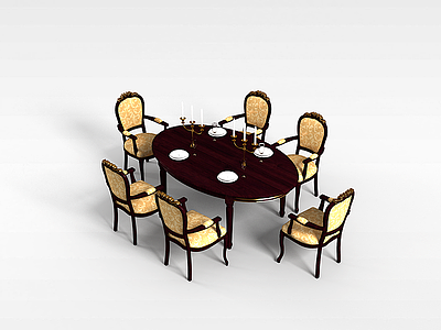 古典餐桌椅组合模型3d模型