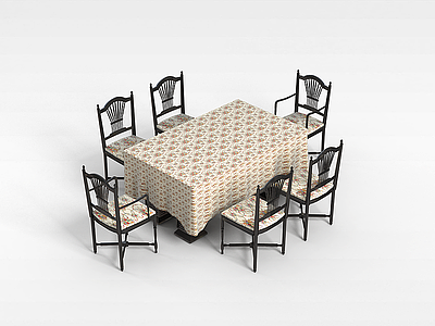 中式简约餐桌椅模型
