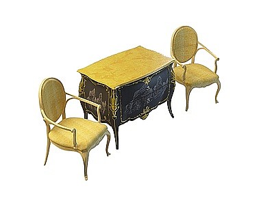 3d花岗岩台面桌椅组合免费模型
