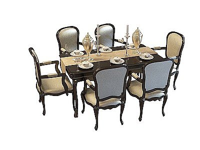 6人餐桌椅组合模型3d模型