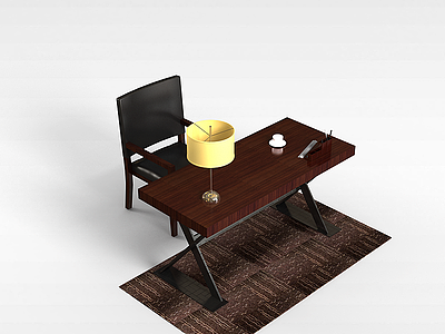实木办公桌椅模型3d模型