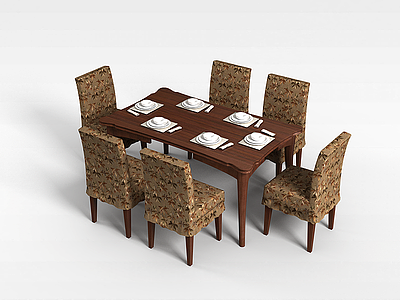 欧式餐桌椅组合模型