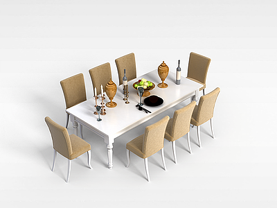 时尚多人餐桌椅模型3d模型