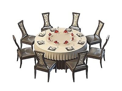 古典多人餐桌椅模型