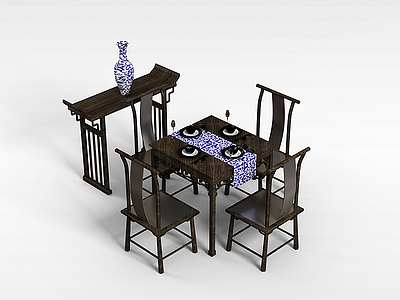复古实木桌椅模型3d模型