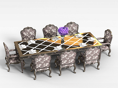 欧式豪华餐桌椅组合模型3d模型