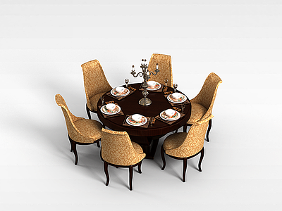 3d欧式圆形餐桌椅组合模型