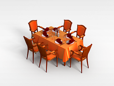 3d布艺餐厅桌椅模型