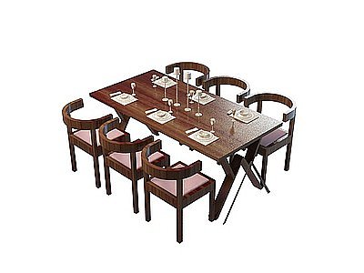 3d实木餐厅桌椅模型