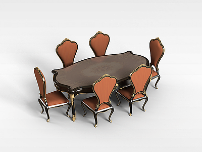 3d欧式古典餐桌椅模型