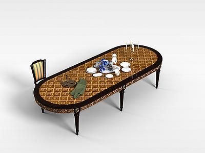 豪华餐桌椅组合模型3d模型