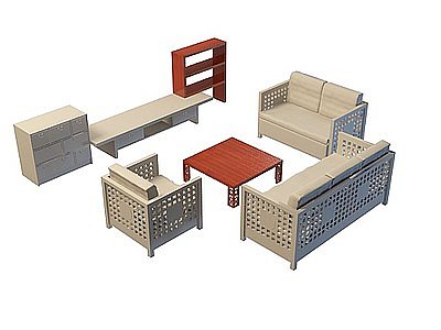 中式创意沙发茶几模型