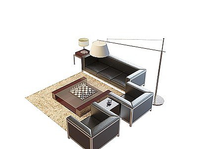 古典商务沙发茶几模型