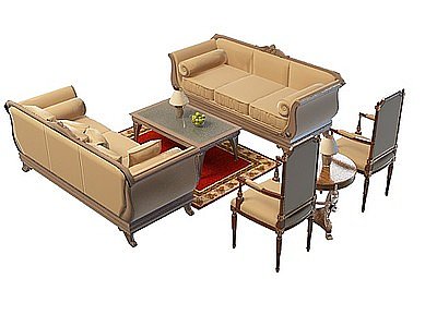 3d现代中式沙发茶几免费模型