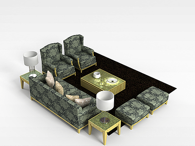 印花布艺沙发茶几模型3d模型