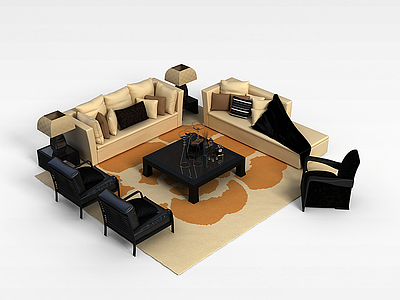 多人沙发茶几组合模型3d模型
