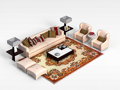 3d法式沙发茶几组合模型