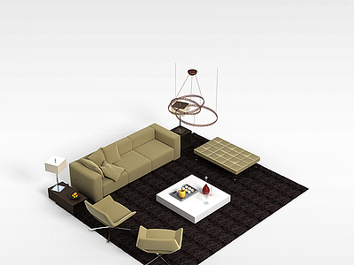 3d布艺沙发茶几模型
