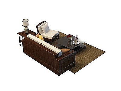 复古沙发组合模型3d模型