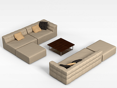3d皮质沙发茶几模型