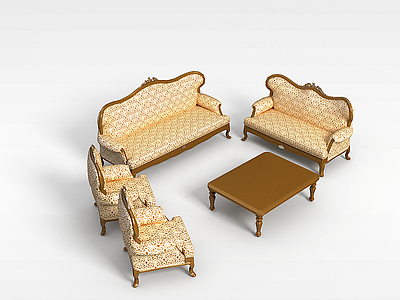 皇室沙发茶几组合模型