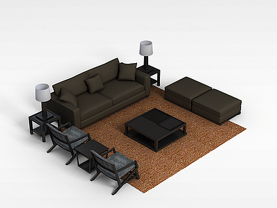 3d棕色沙发茶几模型