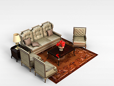 3d豪华欧式沙发茶几模型