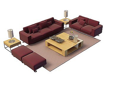 3d红色布艺沙发免费模型