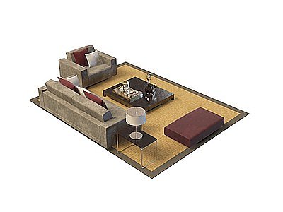 褐色沙发茶几模型3d模型