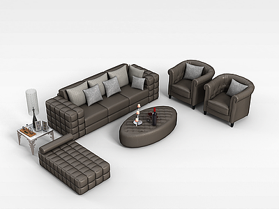 3d真皮沙发组合模型