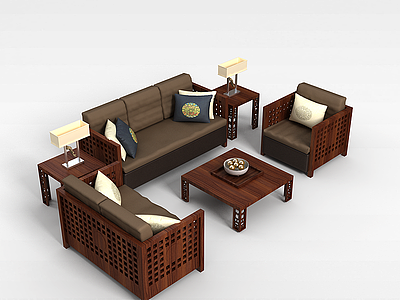 3d古典沙发茶几模型