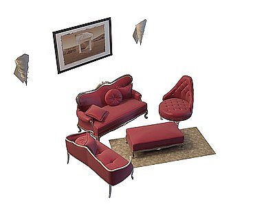 3d红色沙发茶几免费模型