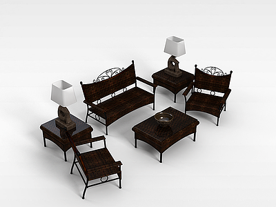3d木质沙发茶几模型