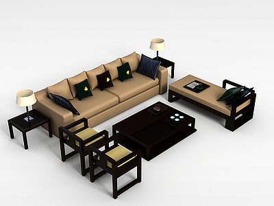 实木沙发组合模型3d模型
