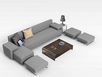 3d灰色沙发茶几组合模型