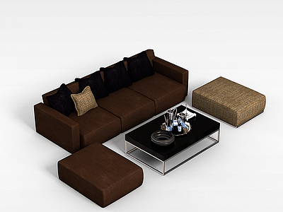 3d咖啡色沙发茶几模型